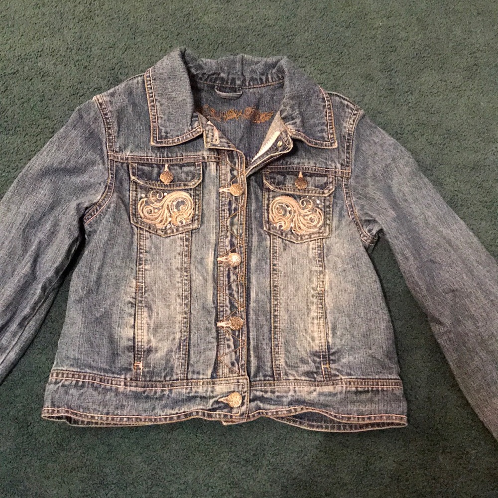 Girls jean jacket with pink and silver details